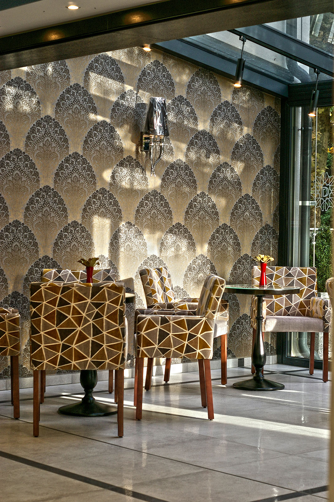 Winter garden with the afternoon sunlight