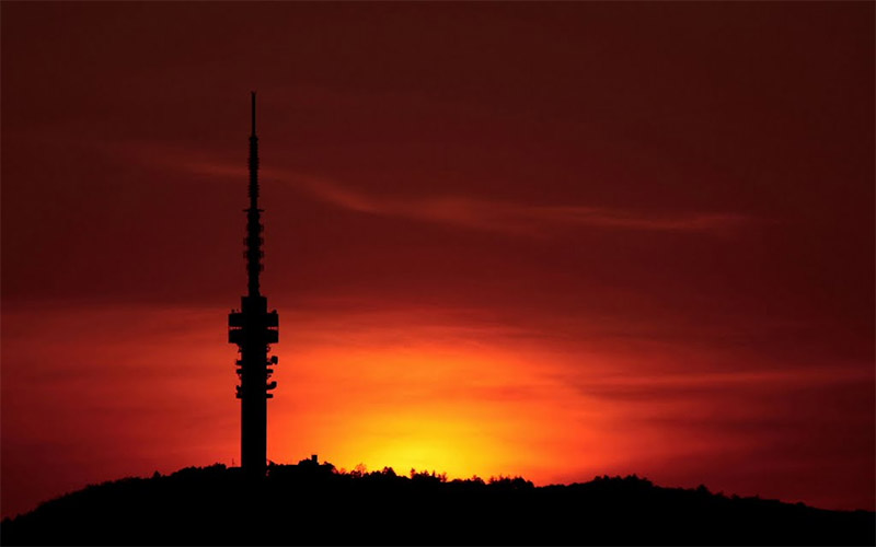 Pécs, TV-tower at sunset