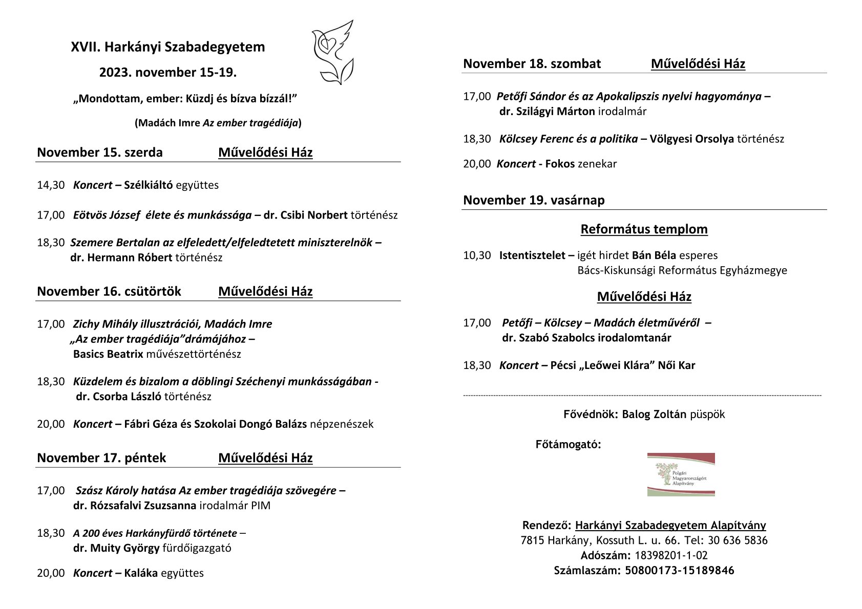 XVII. Harkányi Szabadegyetem 2023 - plakát