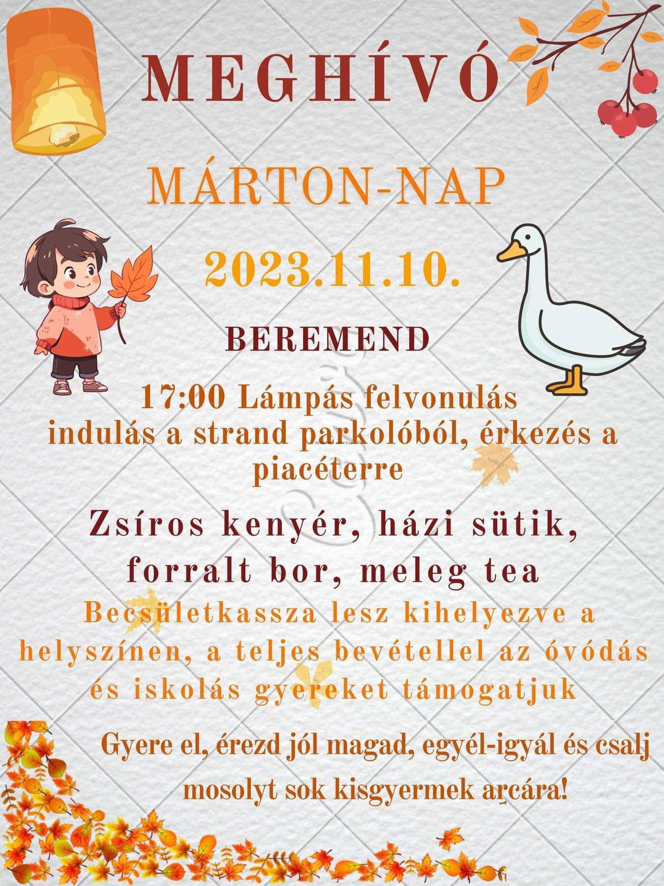 Lámpás felvonulás és Márton-nap Beremenden, 2023.11.10. - plakát