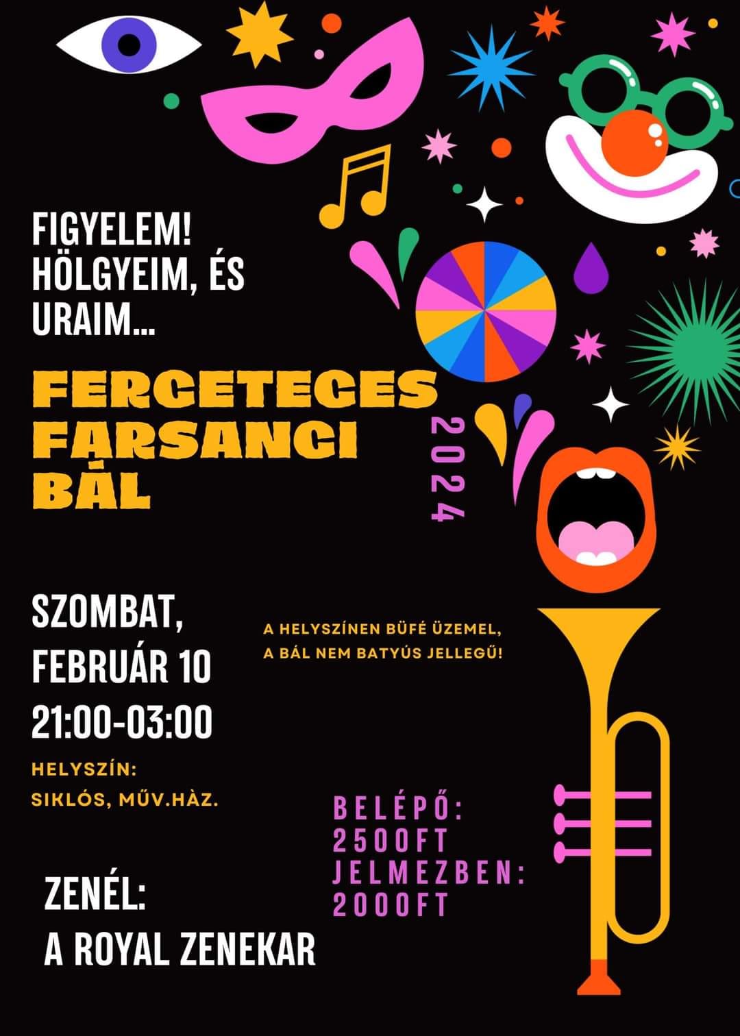Siklós, Farsangi Bál, 2024.02.10. - plakát