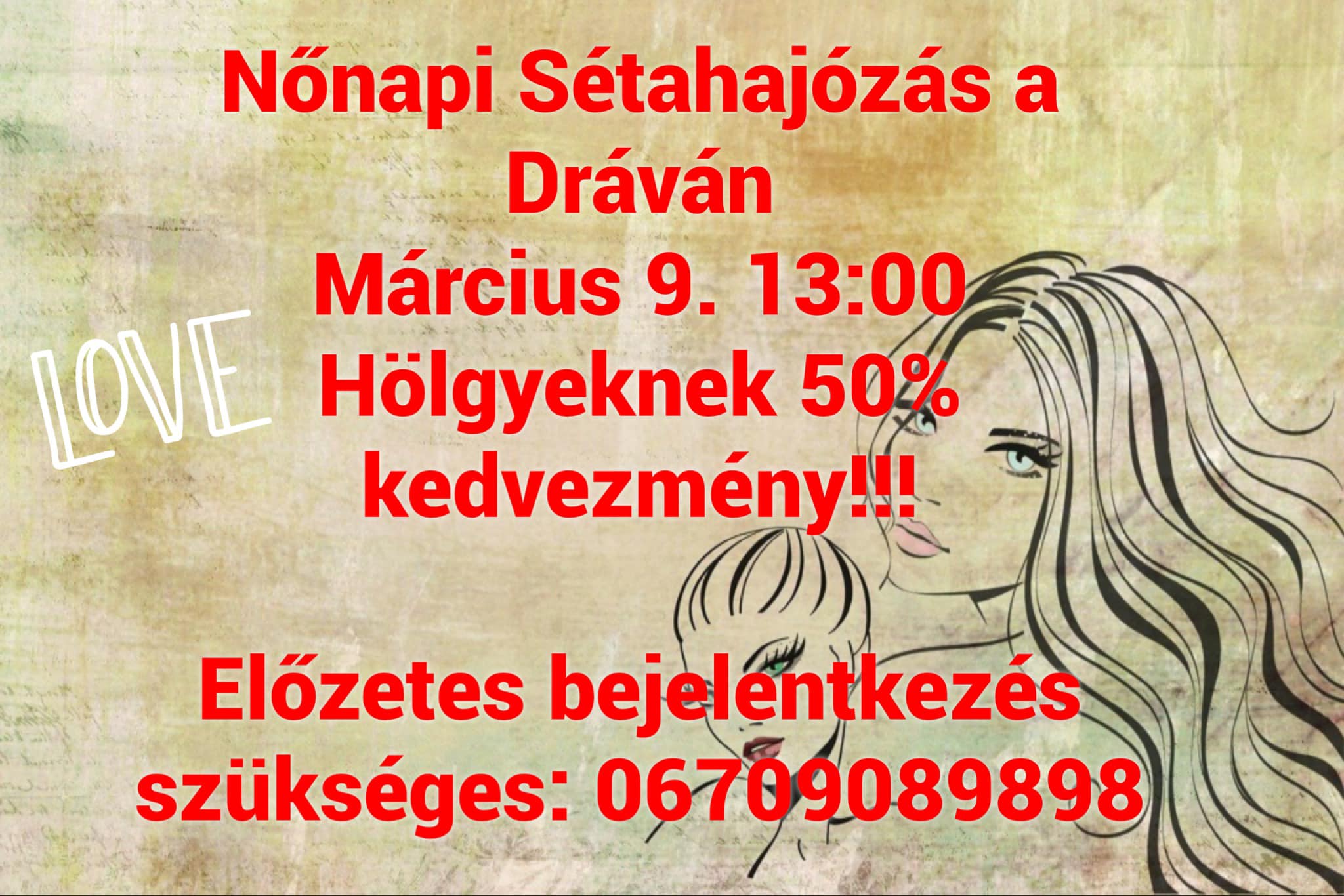 Nőnapi Sétahajózás 2024.03.09-én a Dráván - plakát