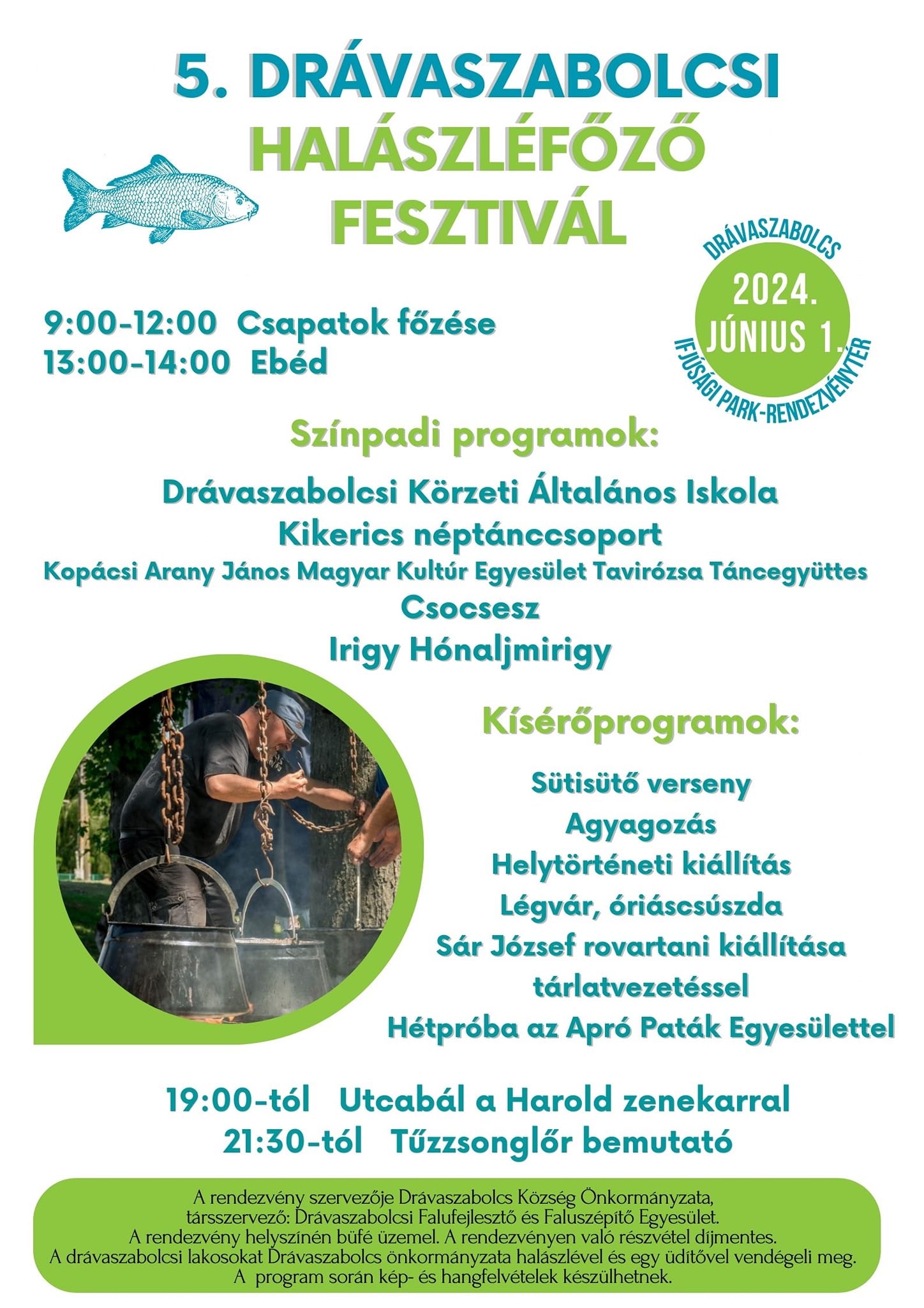 Halászléfőző Fesztivál és Irigy Hónaljmirigy koncert Drávaszolcson, az Ormánságban - 2024 - plakát