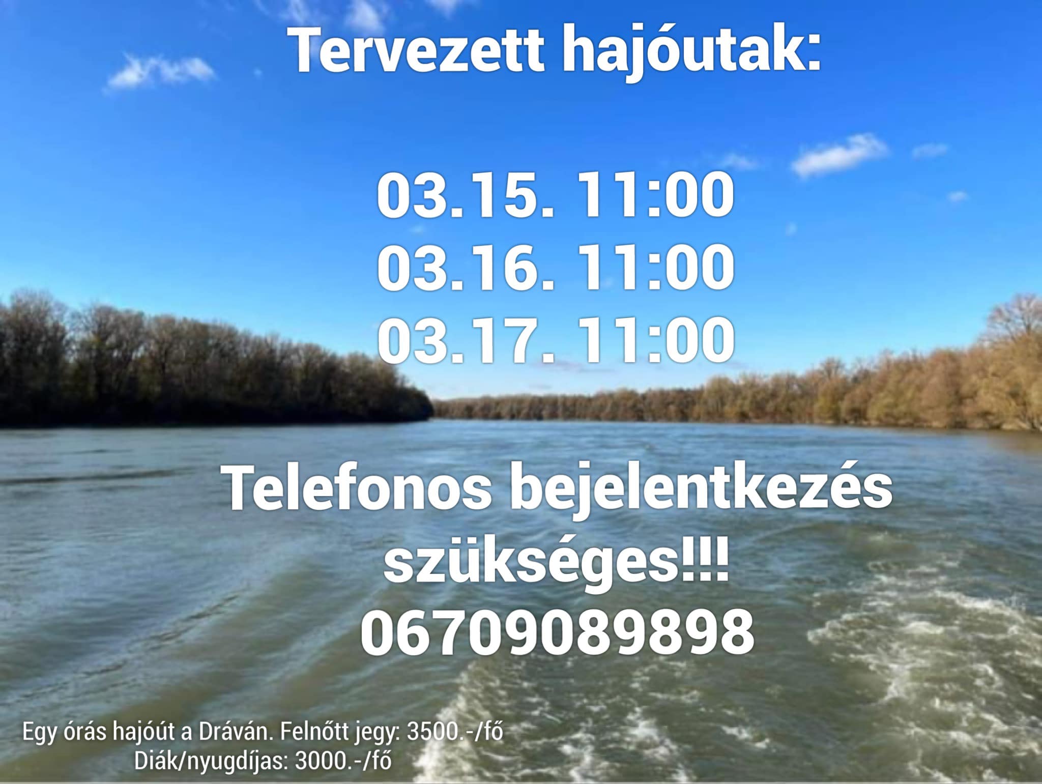 Sétahajózás a Dráván a 2024.03.15-i hosszúhétvégén
