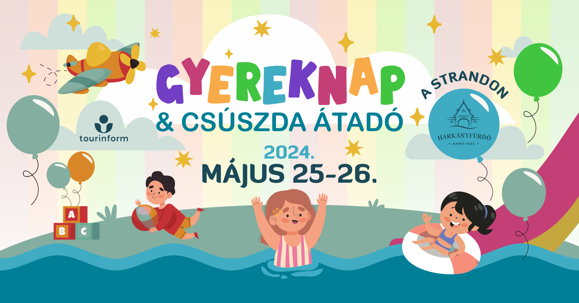 Gyermeknap és csúszda átadó Harkányban, a strandon, 2024.05.25. - 2024.05.26.