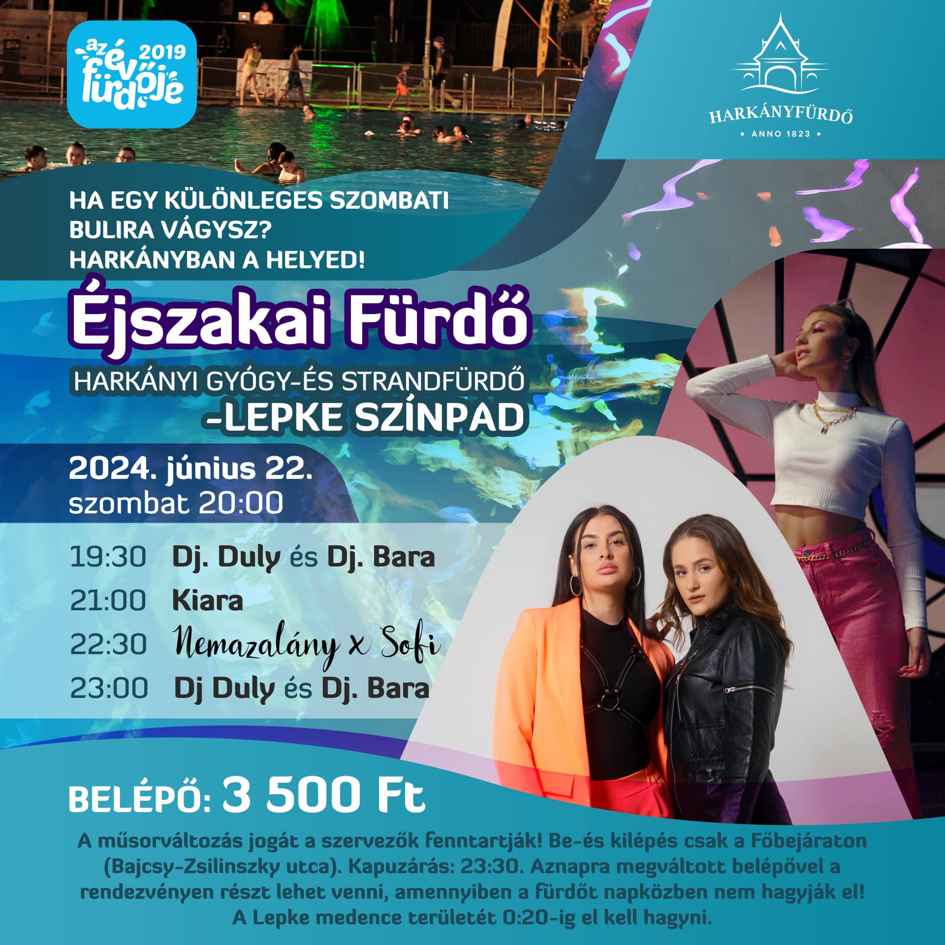 Éjszakai fürdő Harkányban 2024.06.22-én szabadtéren a Lepke medencénél