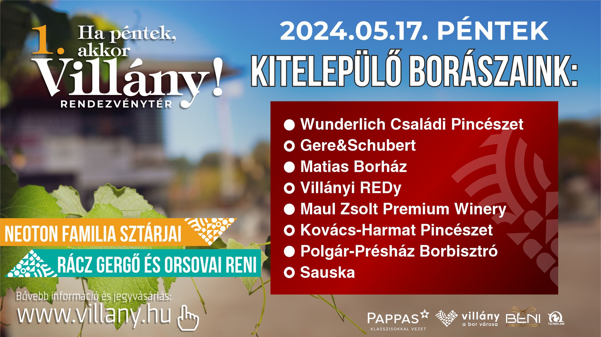 Ha péntek, akkor Villány - a kitelepülő borászatok listája, 2024.05.17.