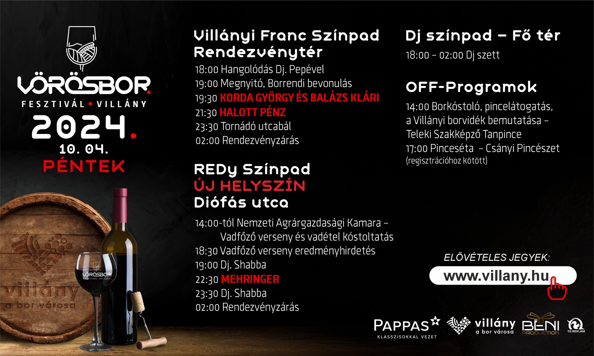Villányi Vörösbor Fesztivál 2024 - pénteki programok (2024.10.04.)