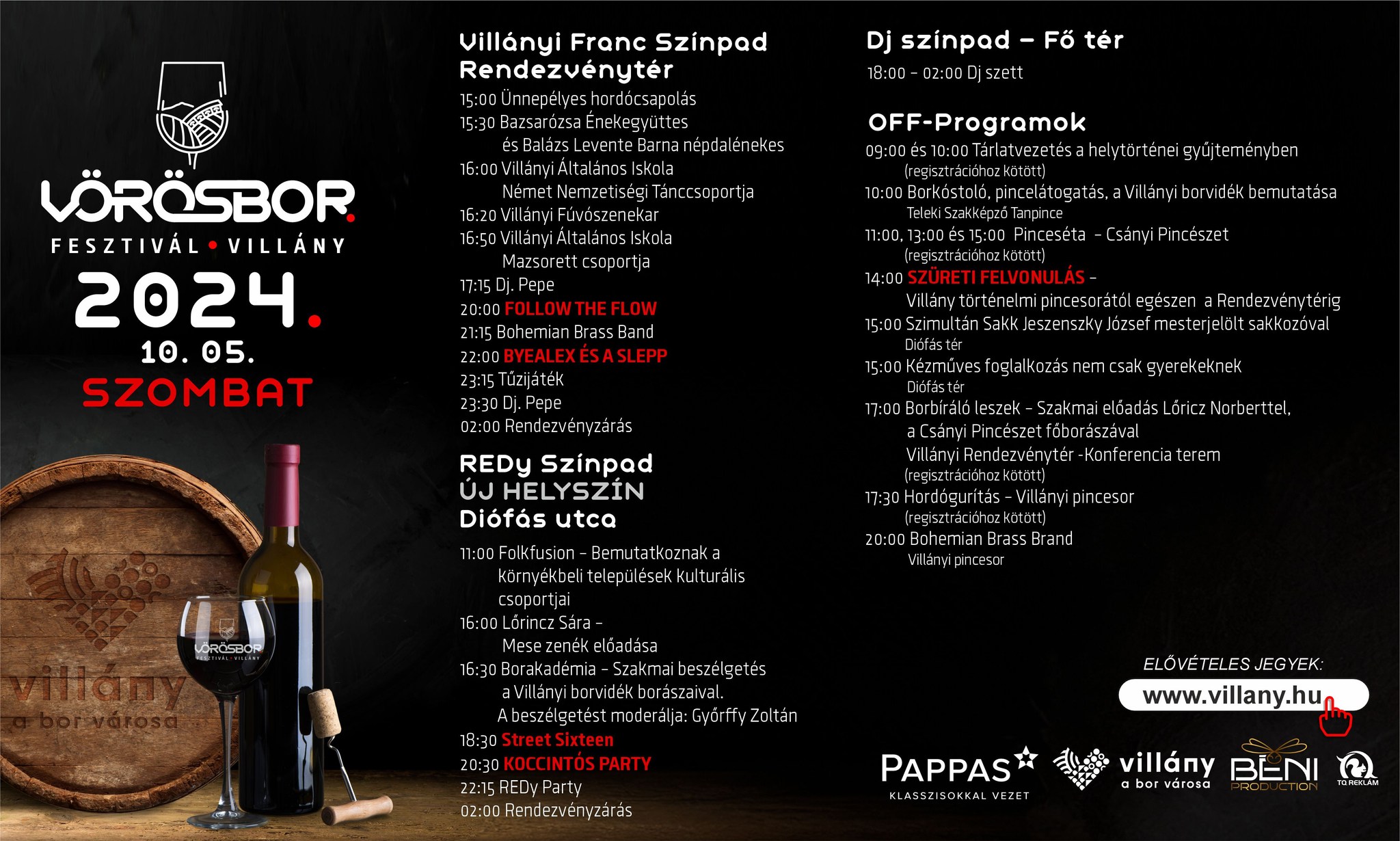 Villányi Vörösbor Fesztivál 2024 - szombati programok (2024.10.05.)
