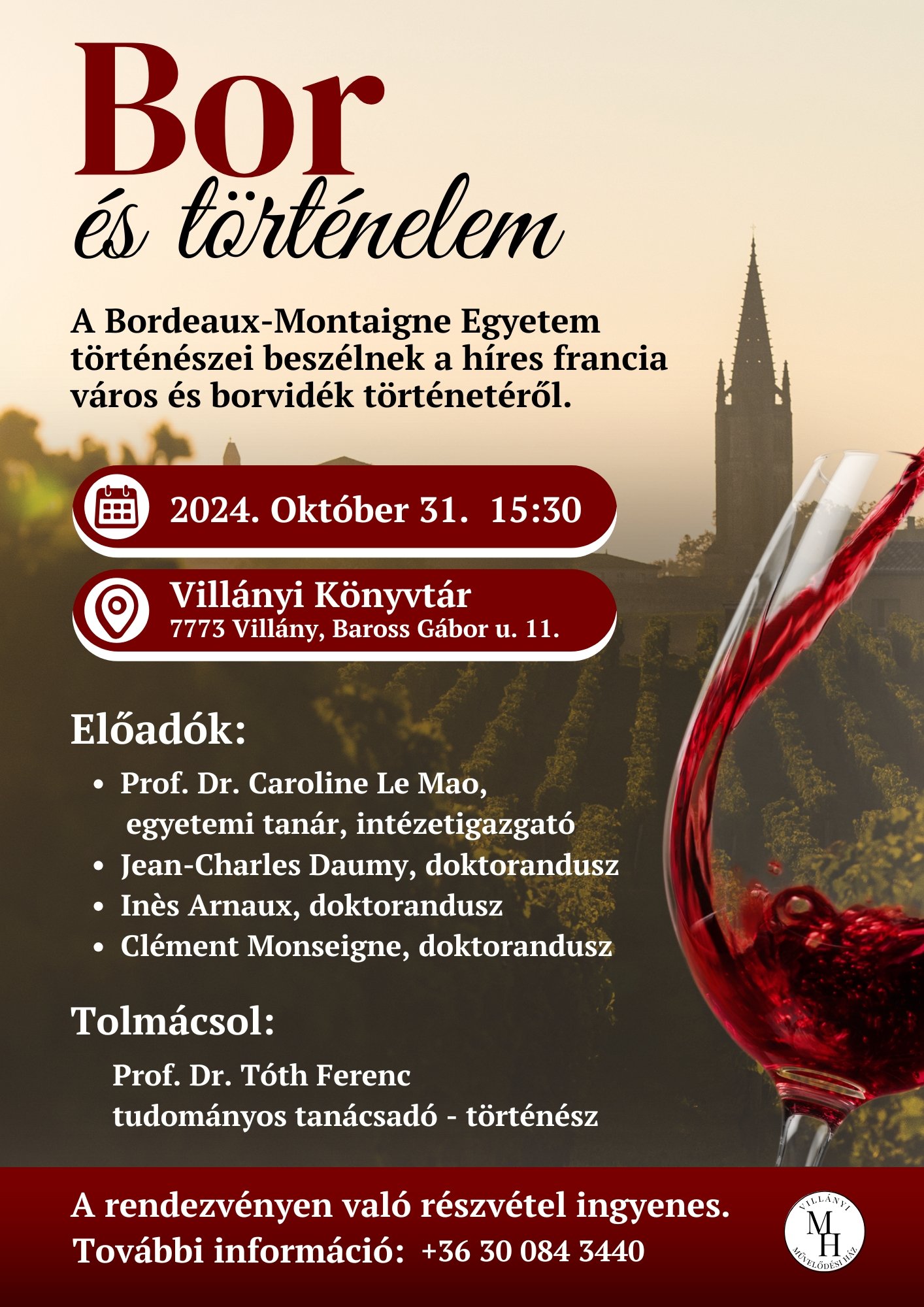 Bor és történelem Villányban, 2024.10.31. 14:30-tól