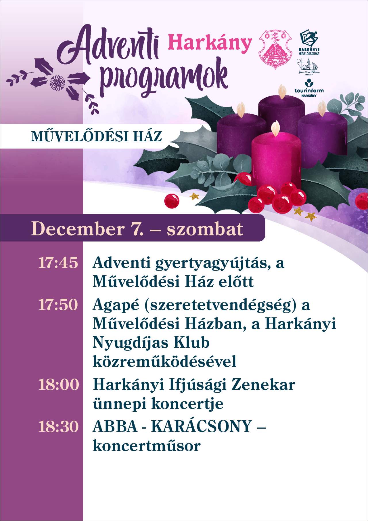 Advent Harkányban, 2024.12.07., ABBA karácsonyi koncert, agapé, szentmise, Harkányi Ifjúsági Zenekar