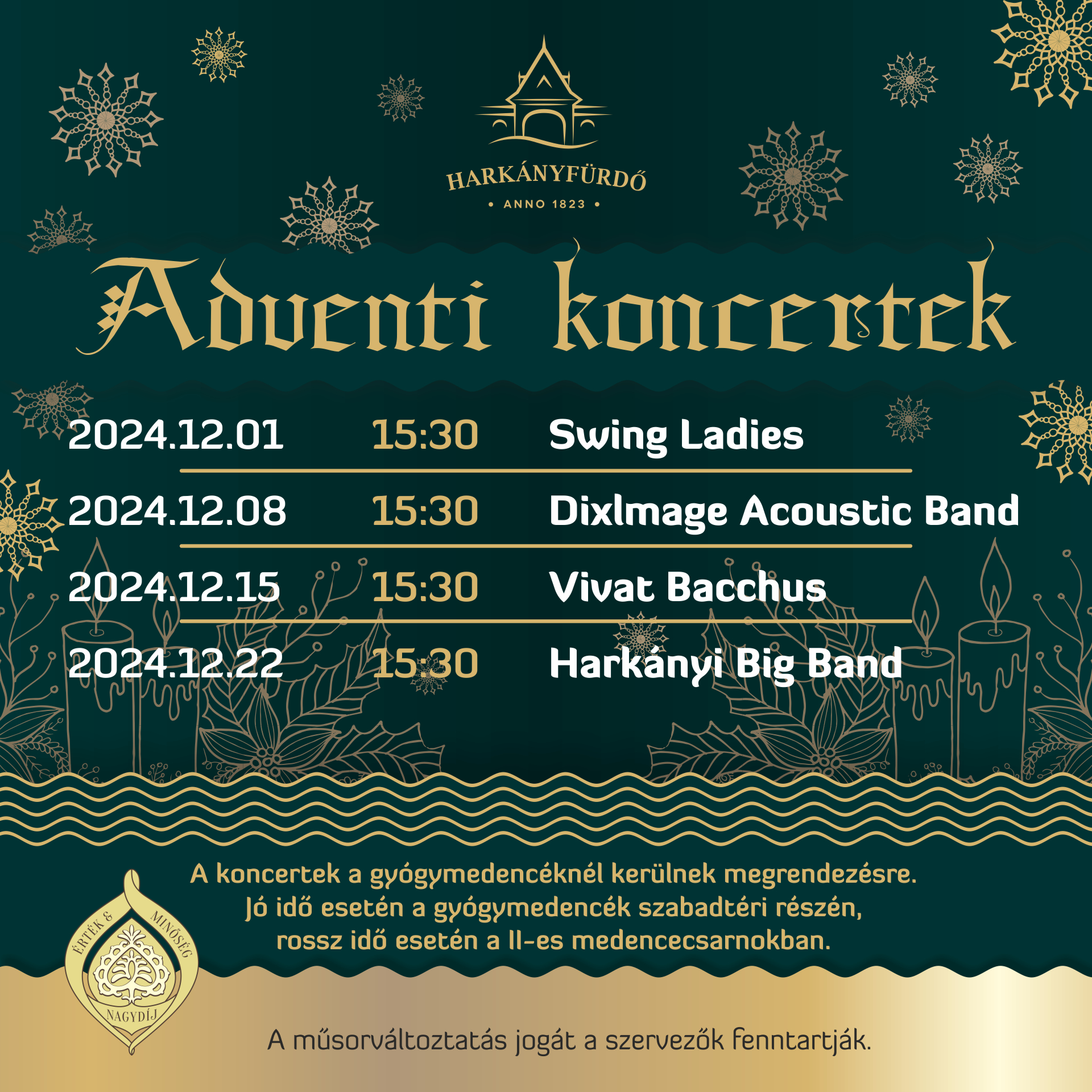 Koncert Harkányban Advent minden vasárnapján a Gyógyfürdőben