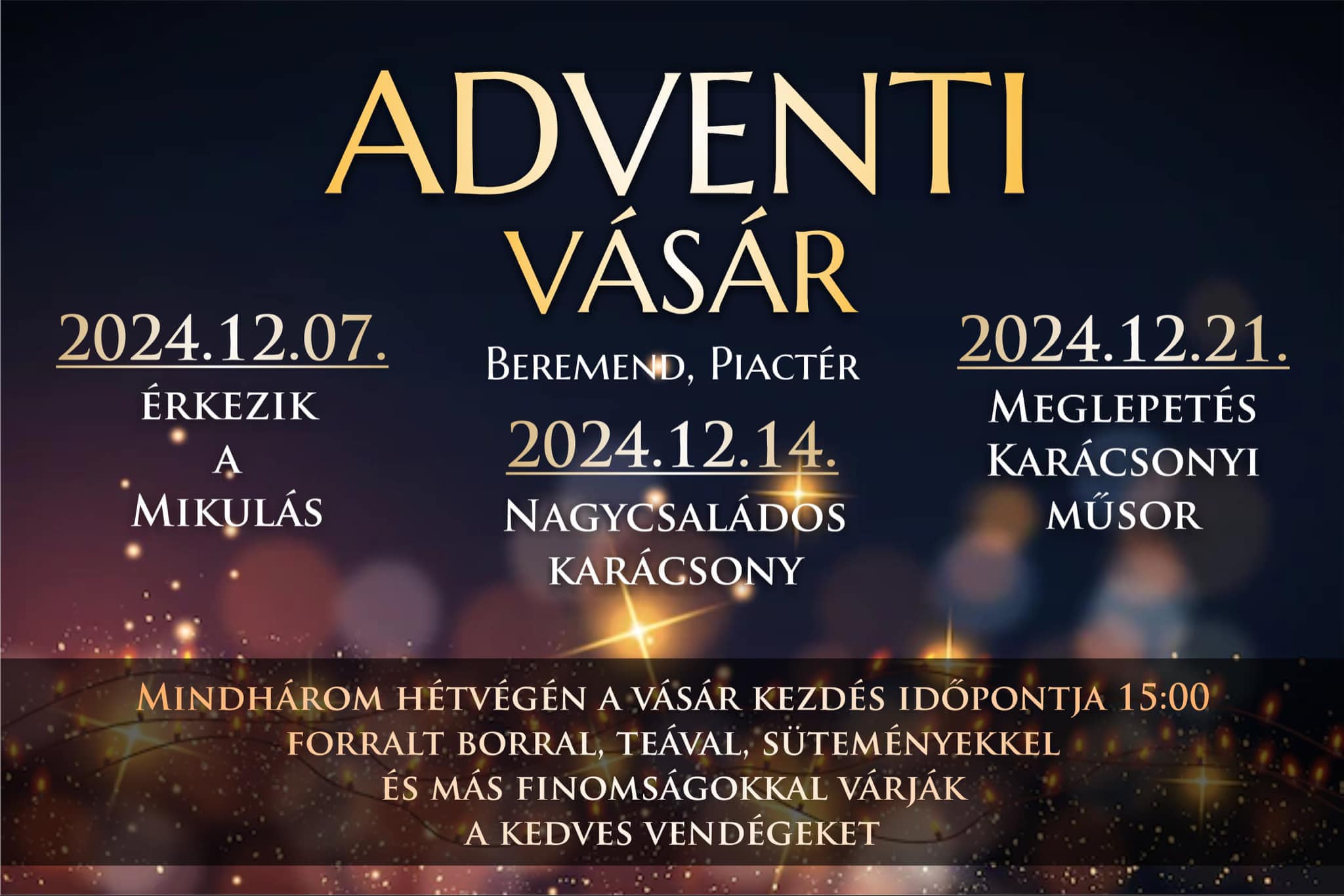 Adventi vásár, Mikulásváró, nagycsaládos karácsony, meglepetés karácsonyi programok Beremenden, 2024