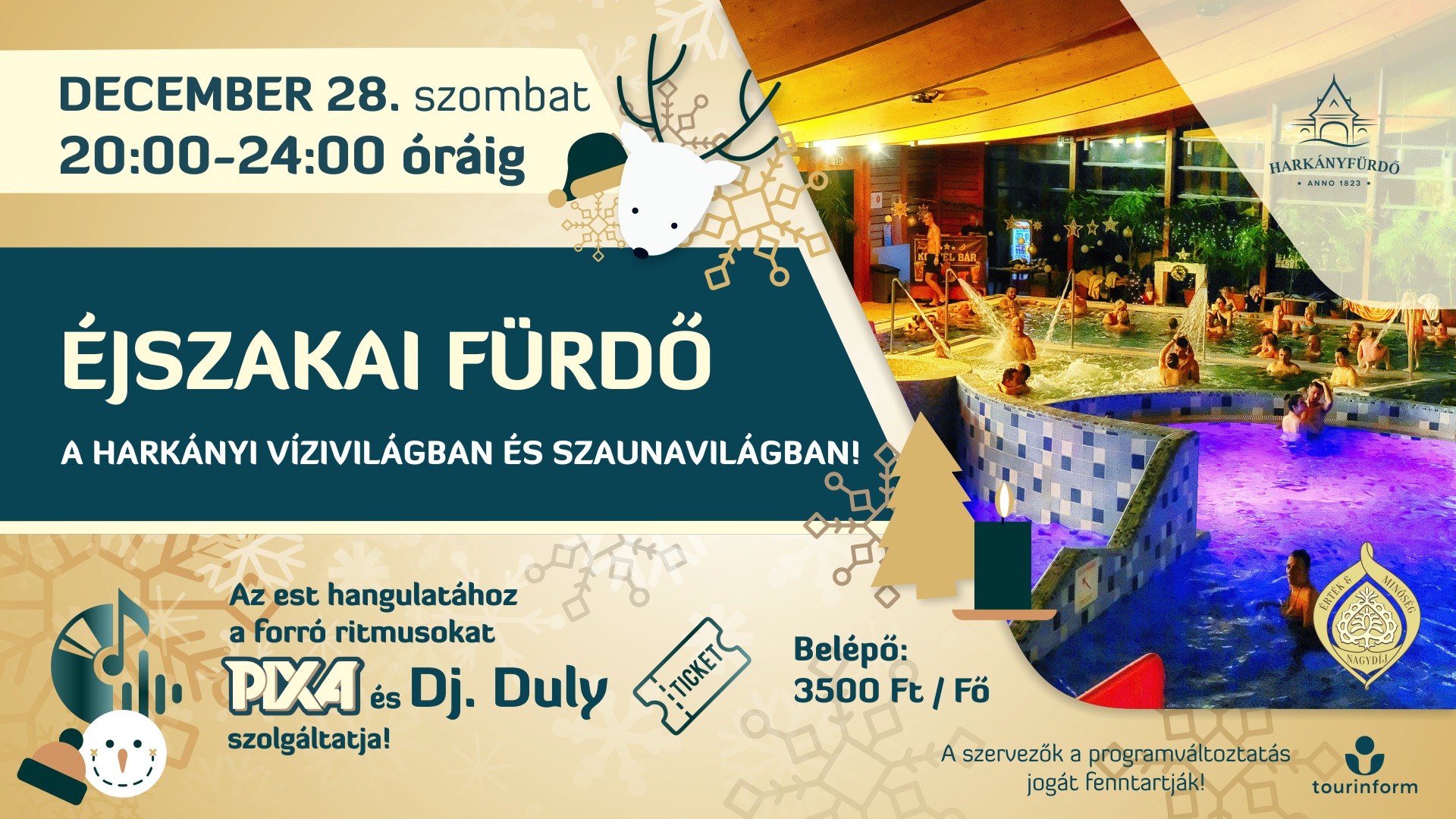 Éjszakai fürdőzés Harkányban, a szilveszter vonzásában, 2024.12.28-án a Harka Vízivilágban