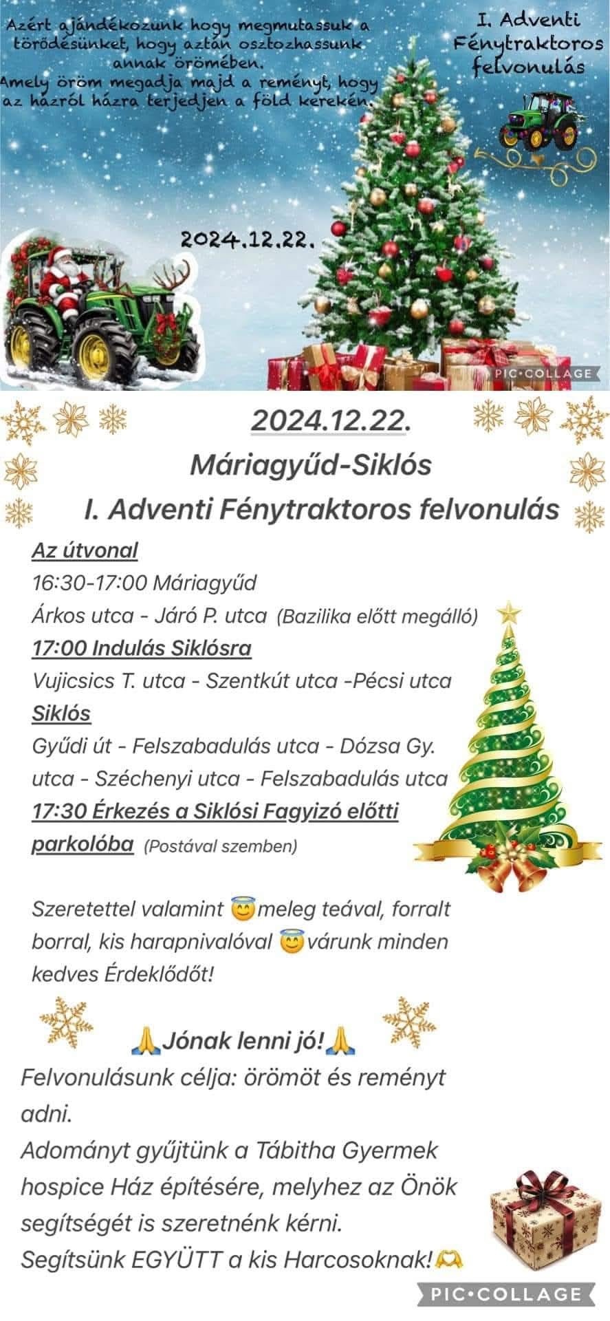 Fénytraktoros felvonulás, Máriagyűd - Siklós, 2024.12.22.