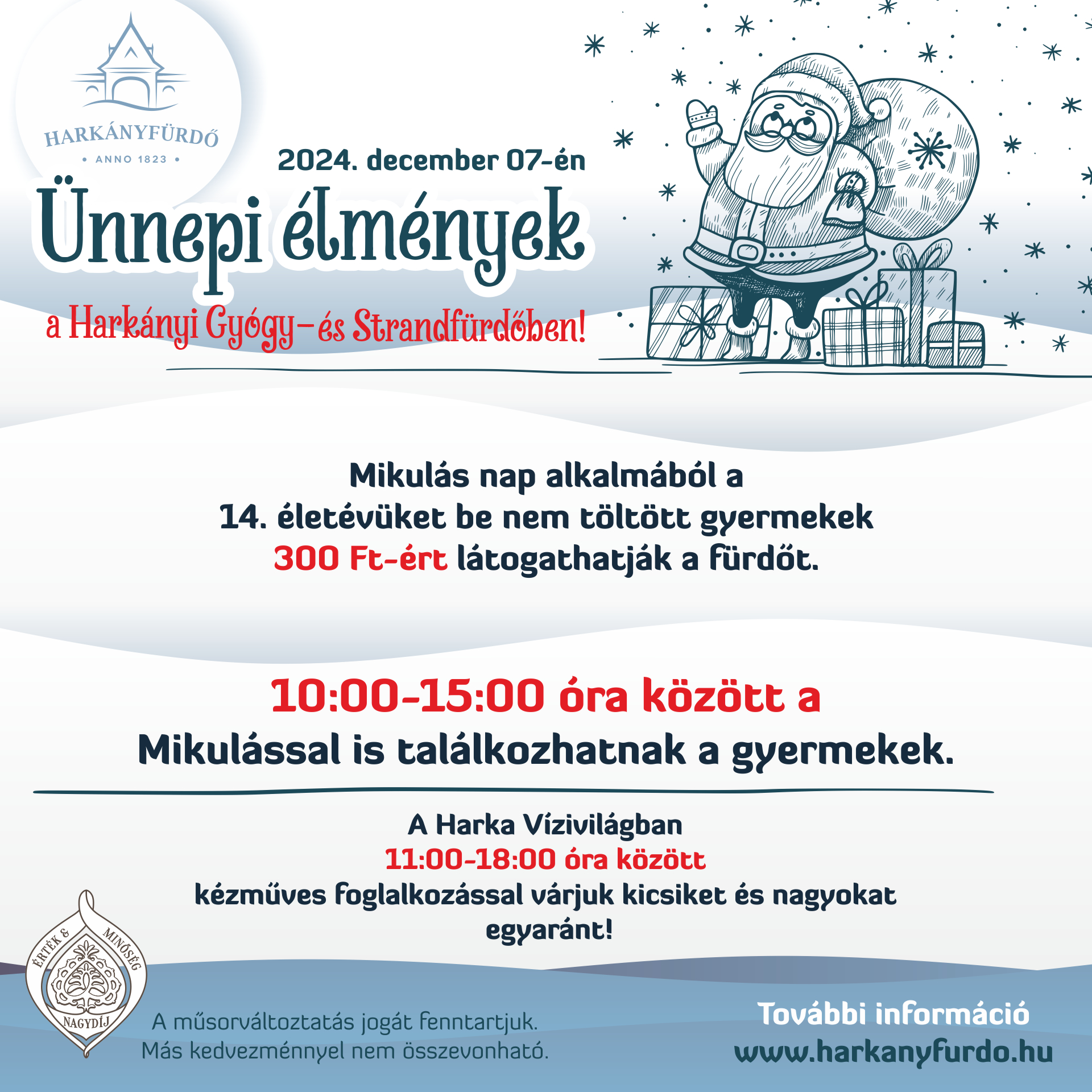 Mikulás és családi nap a Harkányi Gyógyfürdőben 2024.12.07-én