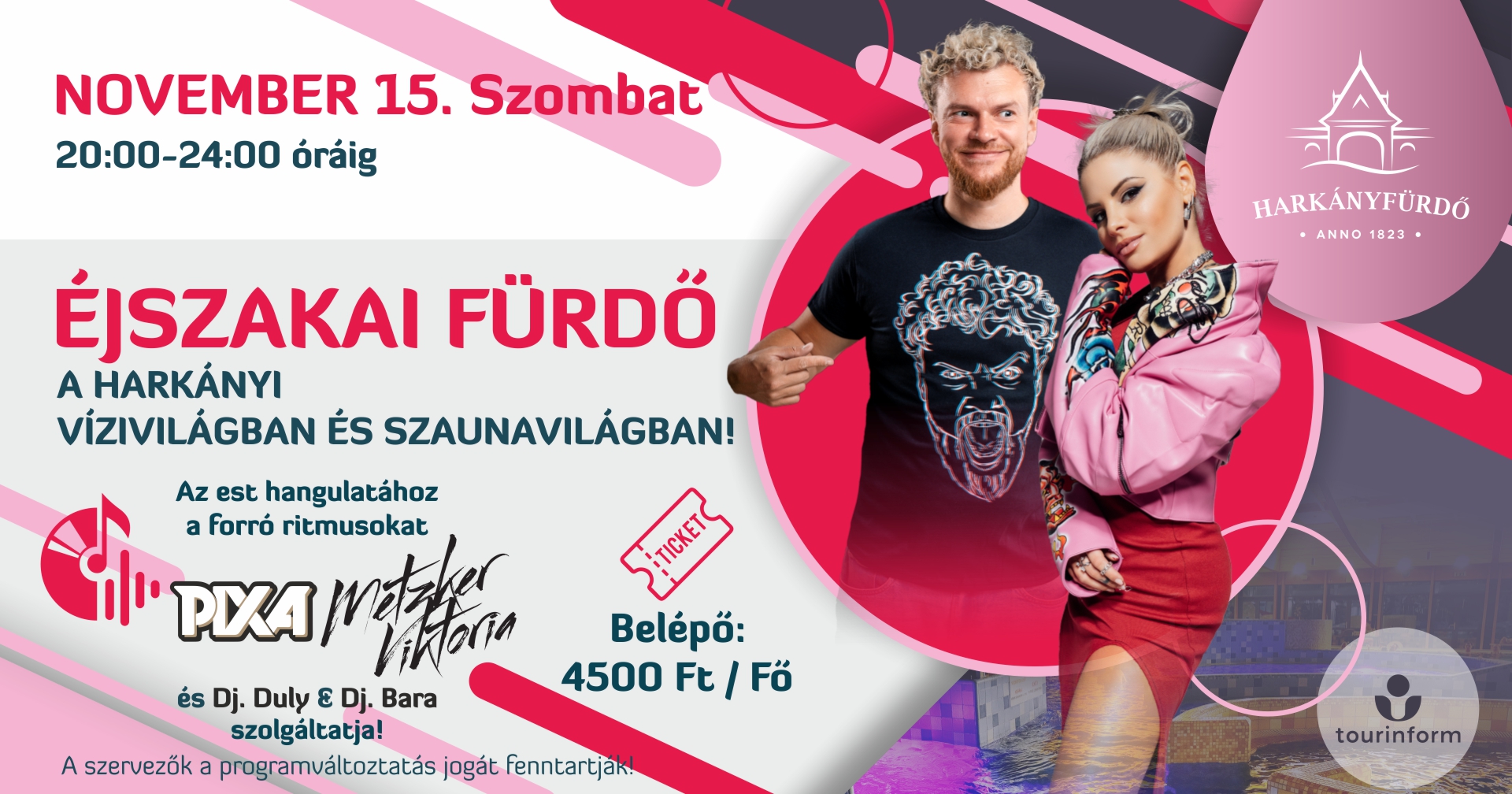 Harkány, éjszakai fürdő Pixával és Metzker Vikivel, 2025.11.15-én