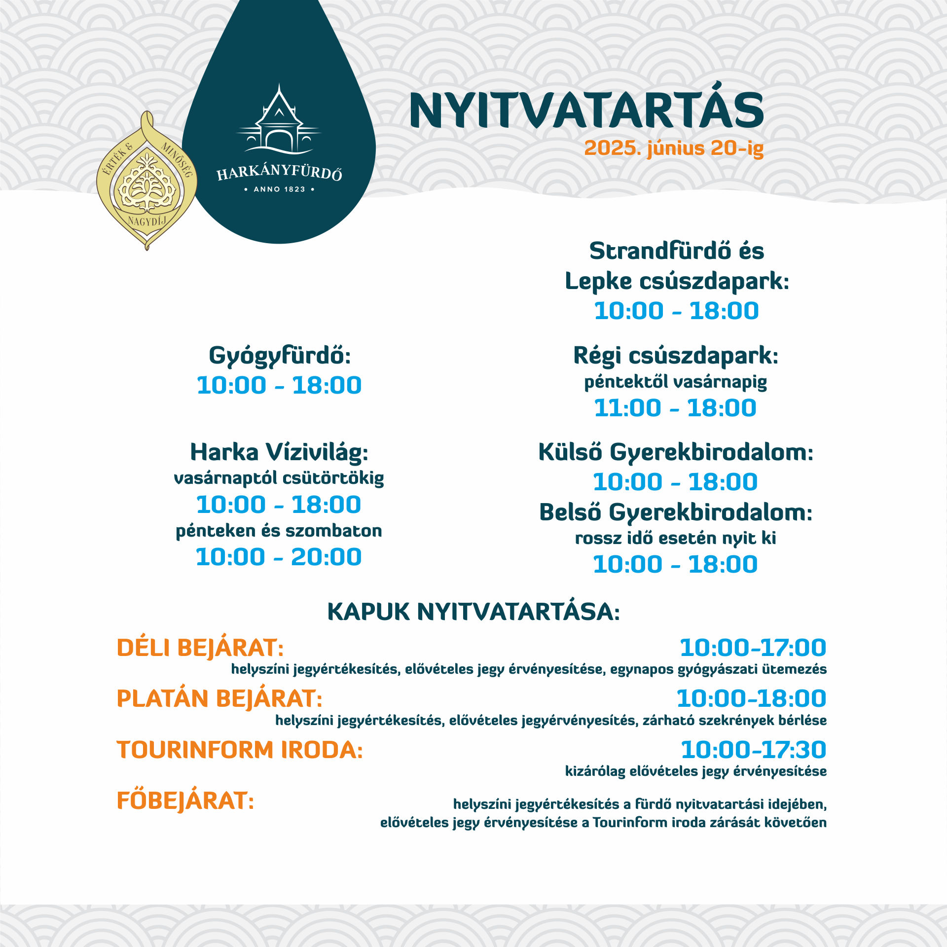 Harkányi Strandfürdő és Gyógyfürdő nyitvatartása, 2025.06.20-ig