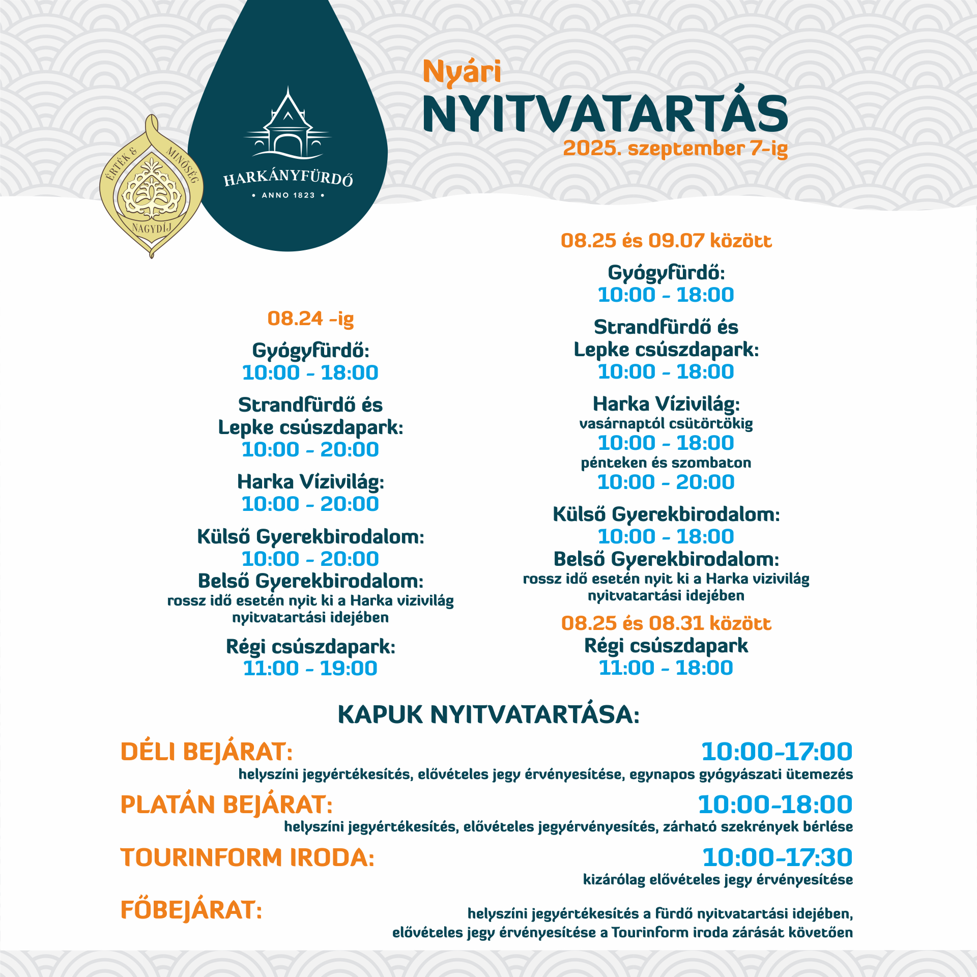Harkányi Strand és Gyógyfürdő nyitvatartása 2025.09.07-ig