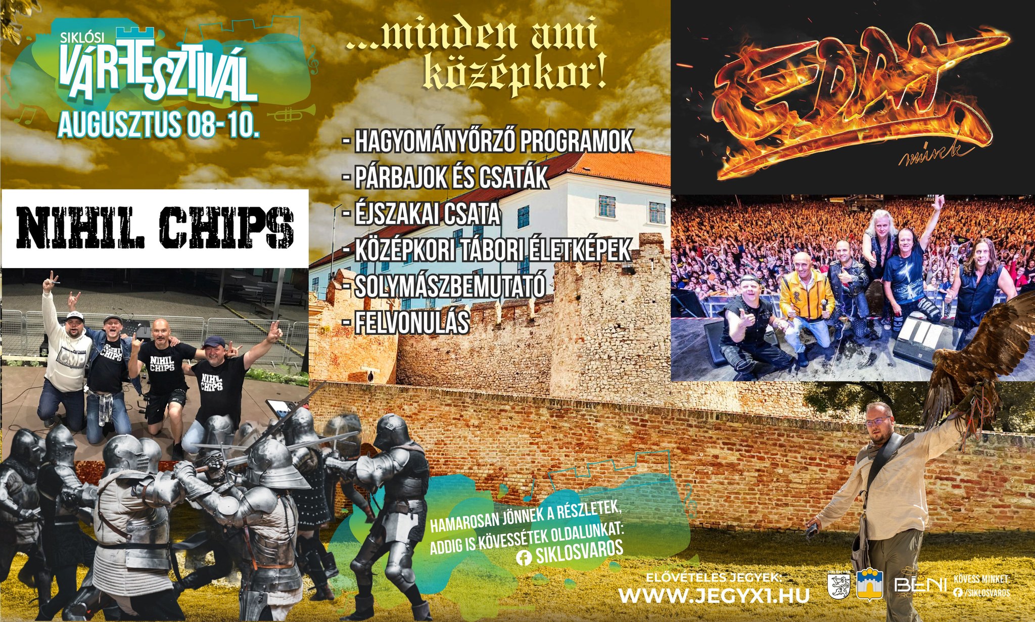 Várfesztivál Siklóson 2025.08.08 - 10., színpadon az Edda és a Nihil Chips