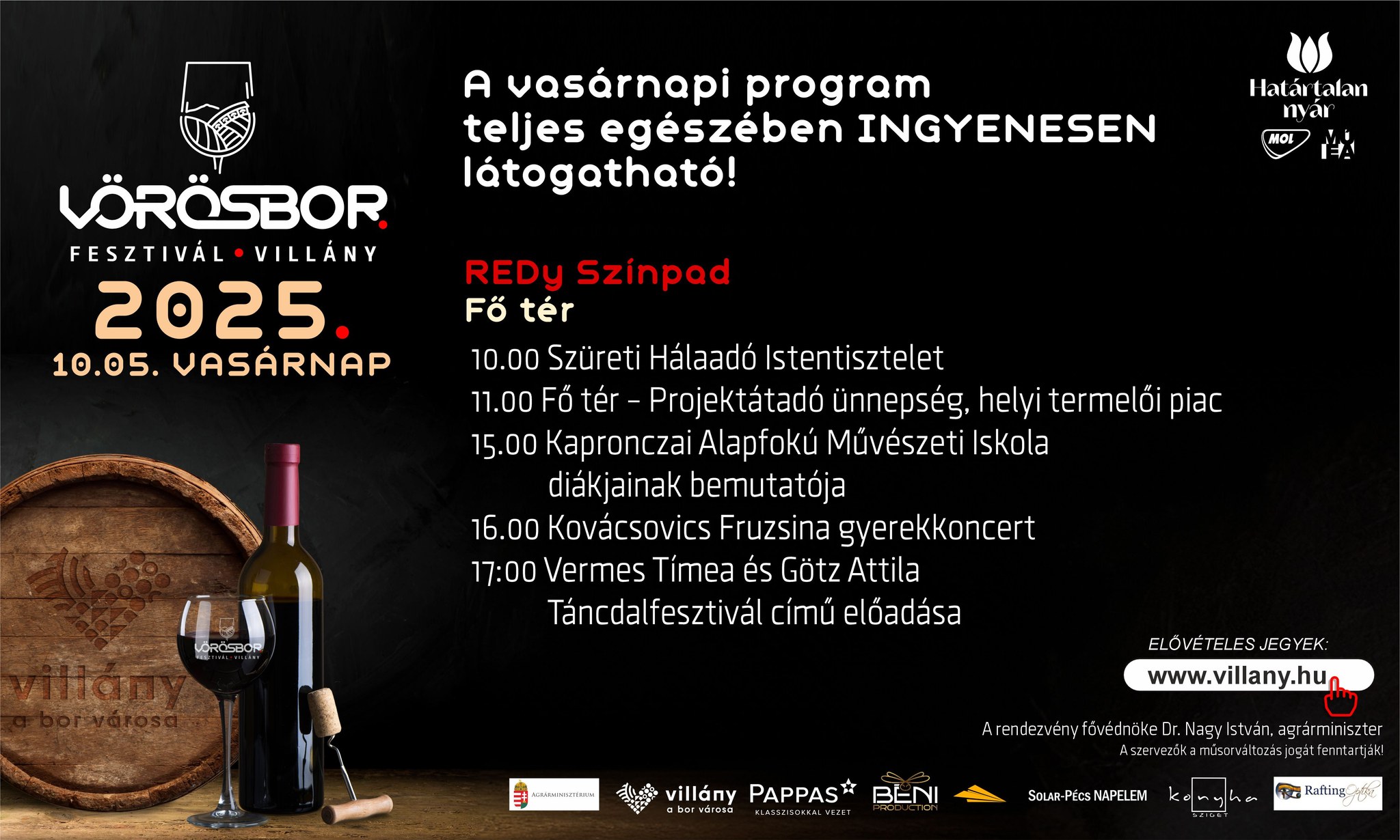 Villányi Vörösbor Fesztivál menetrend - 2025.10.05.