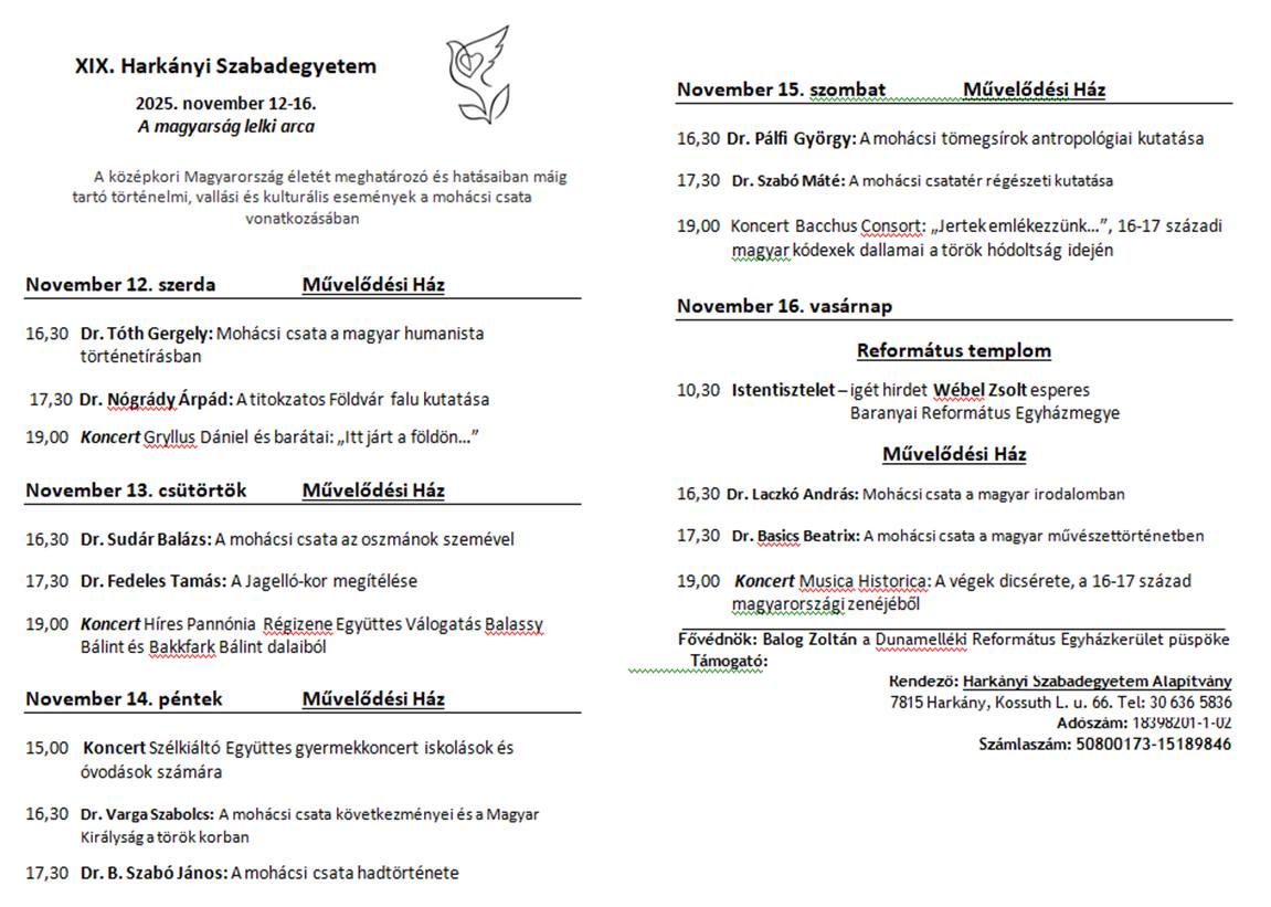 Harkányi Szabadegyetem 2025.11.12-16.