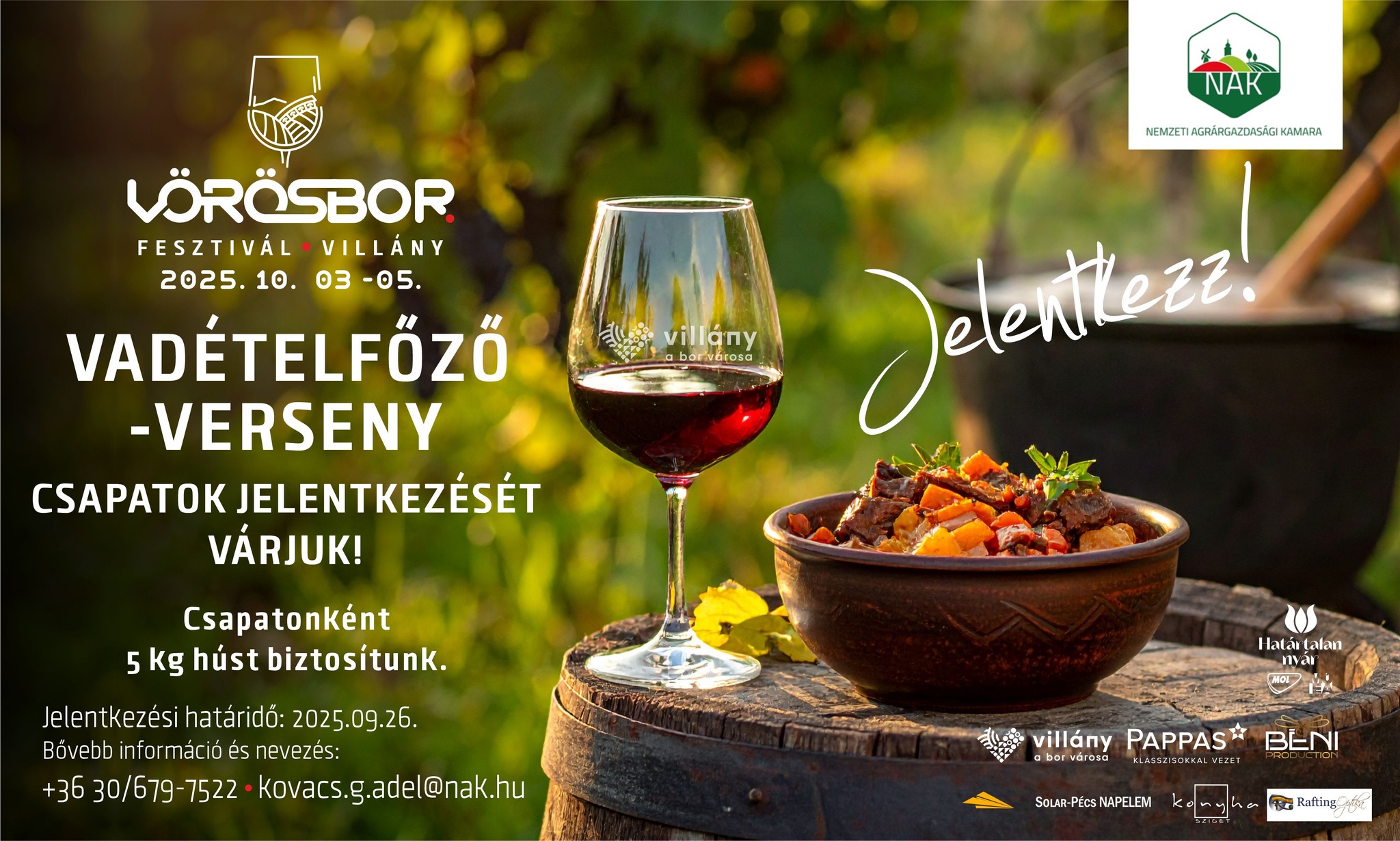 Vadételfőző verseny a Villányi Vörösbor Fesztiválon, 2025.10.03-án 13:00-tól
