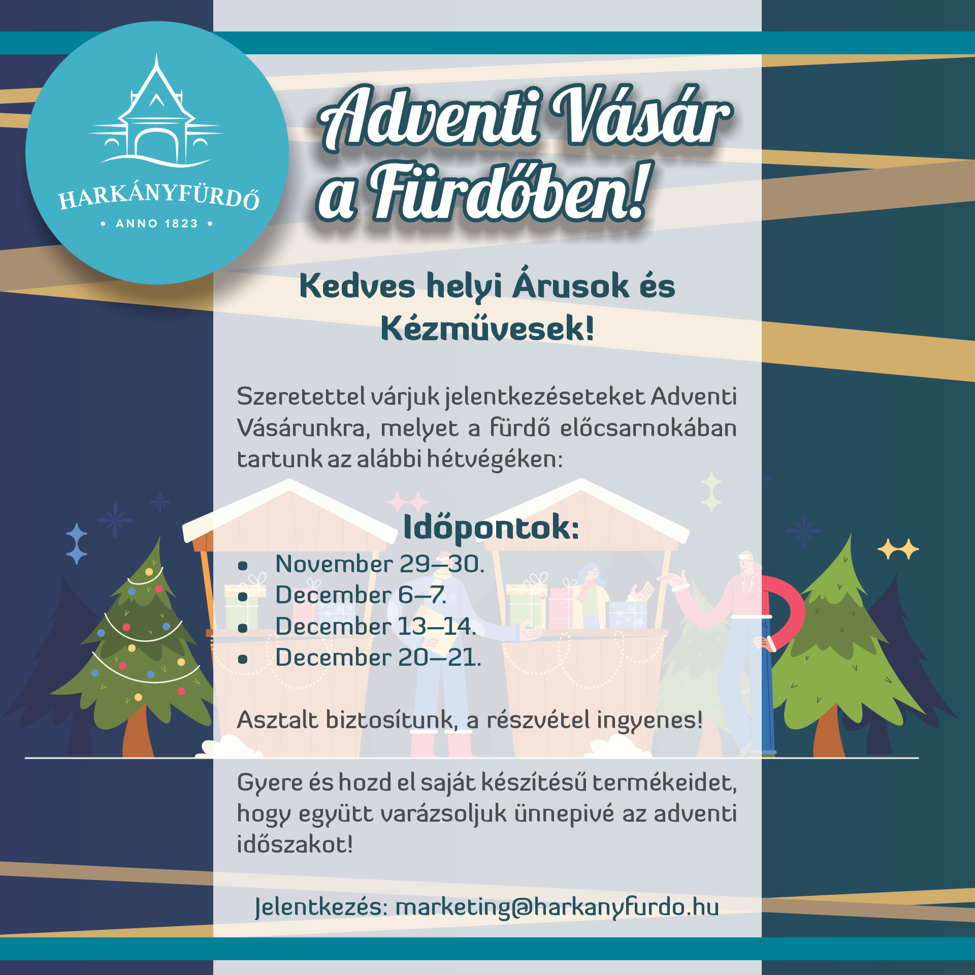 Adventi vásár időpontok a Harkányi Gyógyfürdőben, 2025