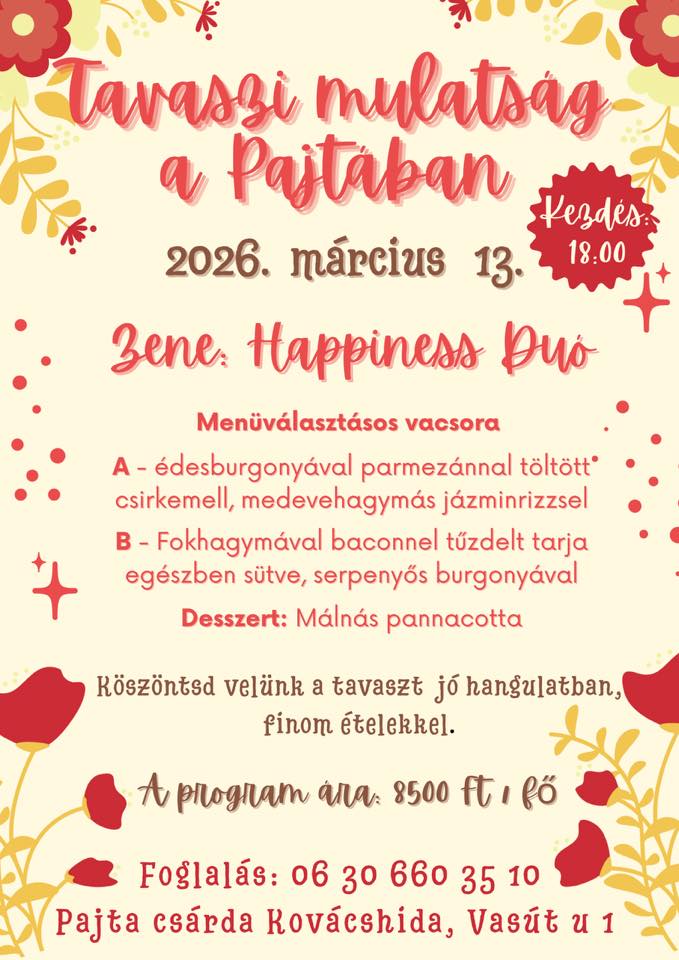 Tavaszi mulatság a Pajtában - buli az Ormánságban - 2026.03.13.