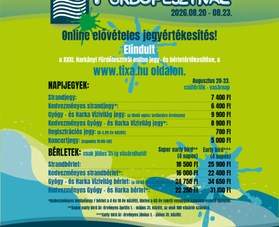 Harkányi Fürdőfesztivál – Jegyértékesítés 2026 Harkányi Fürdőfesztivál – Jegyértékesítés 2026