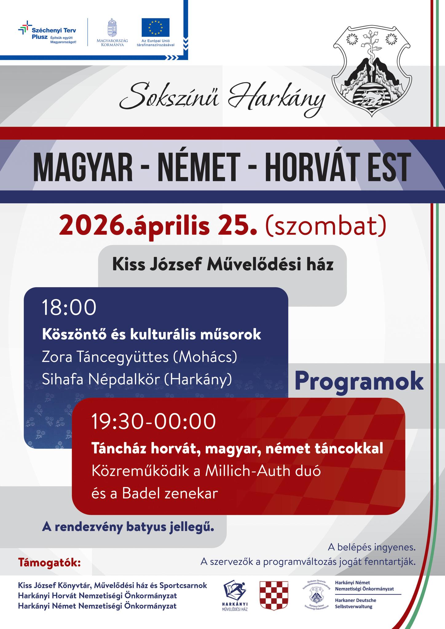 Magyar - Német - Horvát est, nemzetiségi est Harkány, 2026.04.25., Kiss József Művelődési Ház